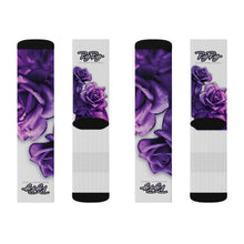 Load image into Gallery viewer, &quot;Purple Roses&quot; White Sublimation socks
