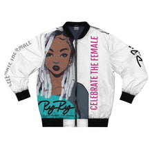 Load image into Gallery viewer, &quot;Celebrate The Female&quot; White/Blk/Pink Bomber Jacket
