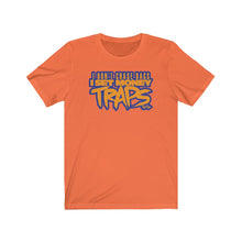 Load image into Gallery viewer, &quot;MoneyTraps&quot; Blue/Orange Text Short Sleeve Tee
