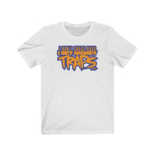 Load image into Gallery viewer, &quot;MoneyTraps&quot; Blue/Orange Text Short Sleeve Tee
