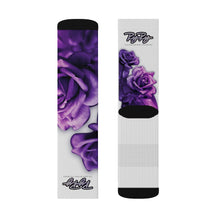 Load image into Gallery viewer, &quot;Purple Roses&quot; White Sublimation socks
