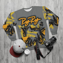 Load image into Gallery viewer, RyRy Gray Sweatshirt Gold Splat Design &amp; Text
