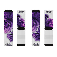 Load image into Gallery viewer, &quot;Purple Roses&quot; White Sublimation socks
