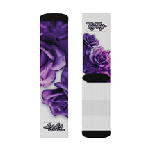 Load image into Gallery viewer, &quot;Purple Roses&quot; White Sublimation socks
