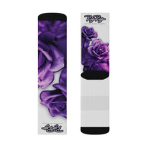 Load image into Gallery viewer, &quot;Purple Roses&quot; White Sublimation socks
