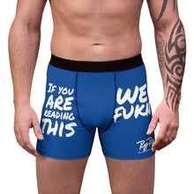 Load image into Gallery viewer, &quot;We Fukn&quot; Men&#39;s Blue/Blk/White Boxer Briefs
