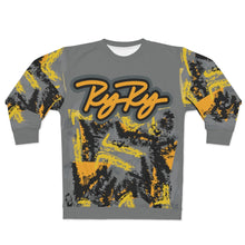 Load image into Gallery viewer, RyRy Gray Sweatshirt Gold Splat Design &amp; Text
